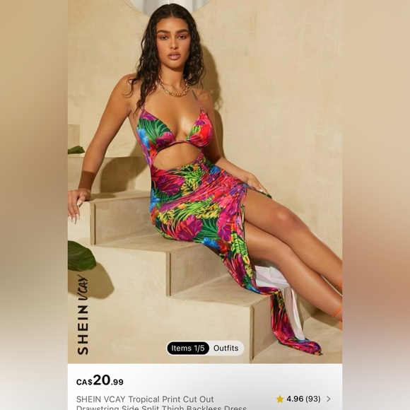 NEW!!! SHEIN VCAY Tropical Print Cut Out Dress - Large - Picture 2 of 6